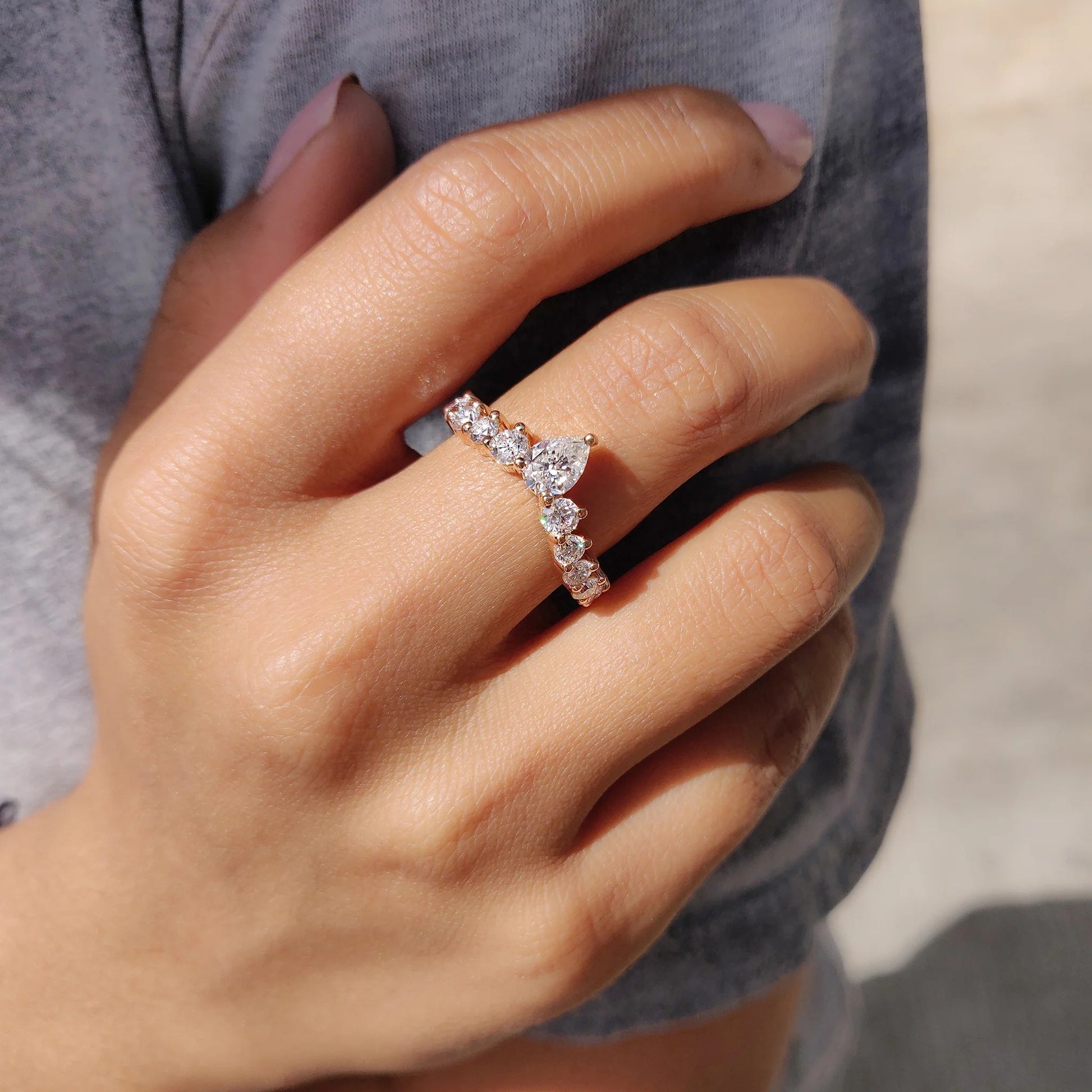 Pear Shaped Wedding Band In Tiara Style