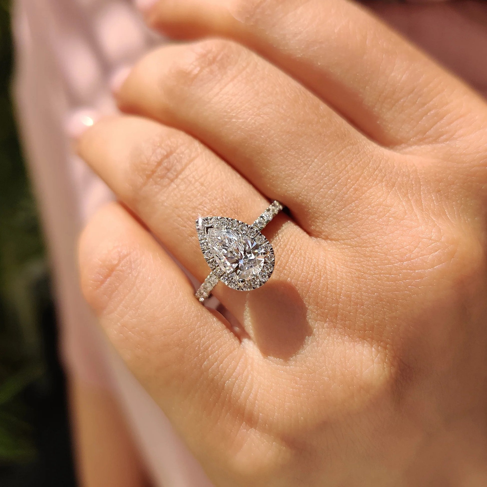 Pear Cut Halo Engagement Ring Setting