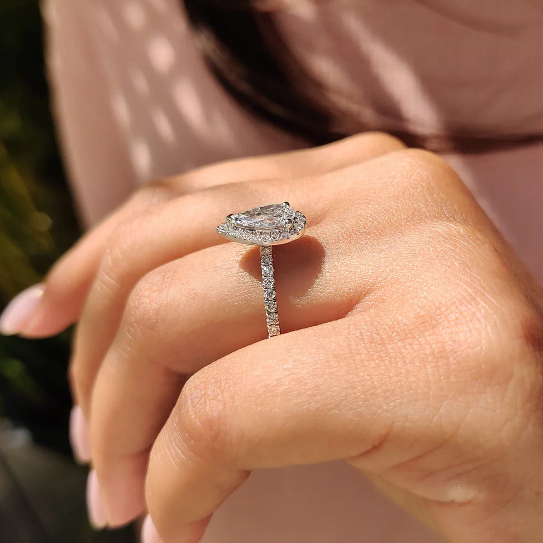 Pear Cut Halo Engagement Ring Setting