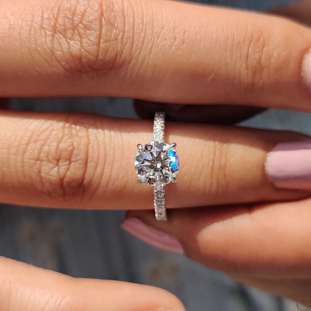 Round Cut Diamond Engagement Ring with Hidden Halo Design