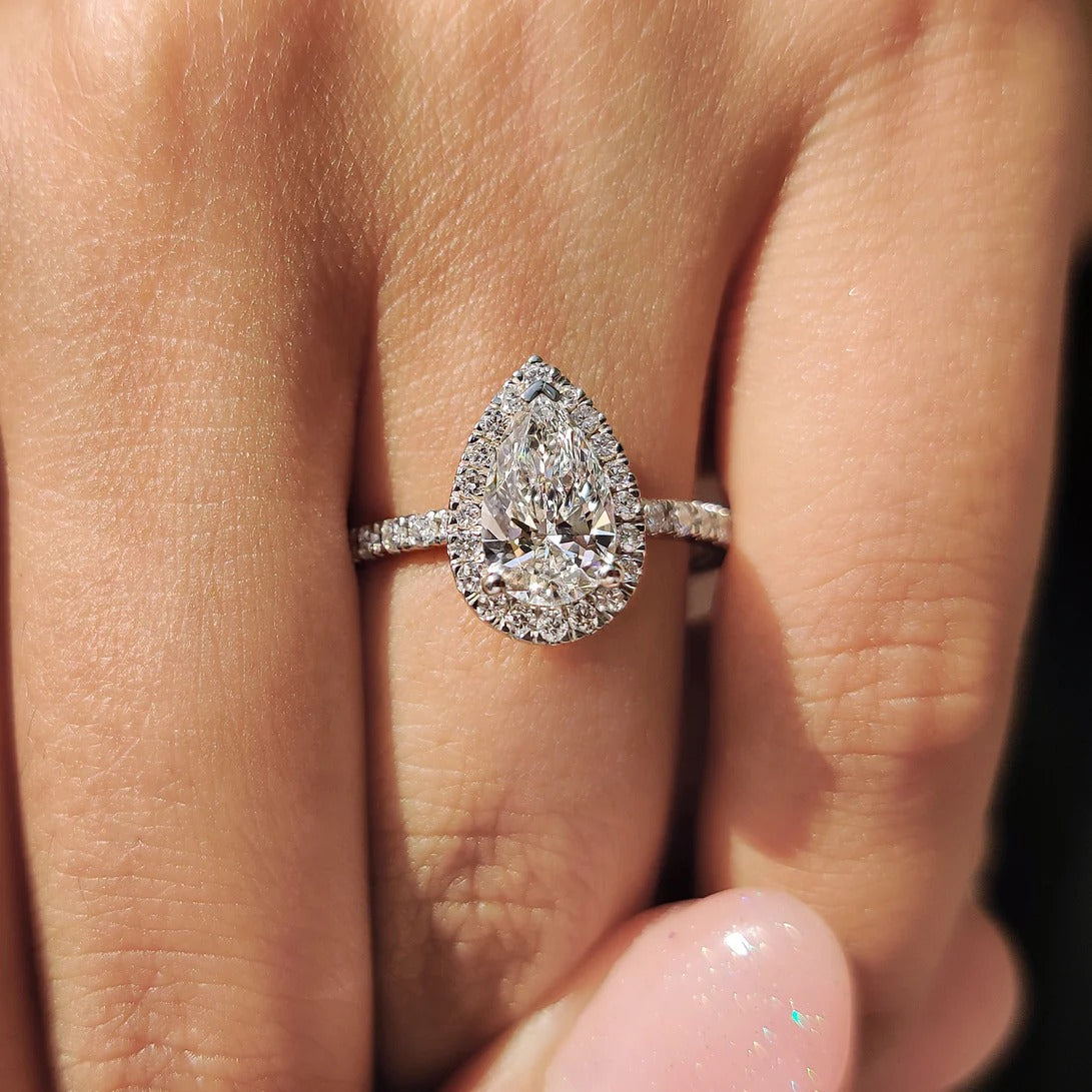 Pear Cut Halo Engagement Ring Setting