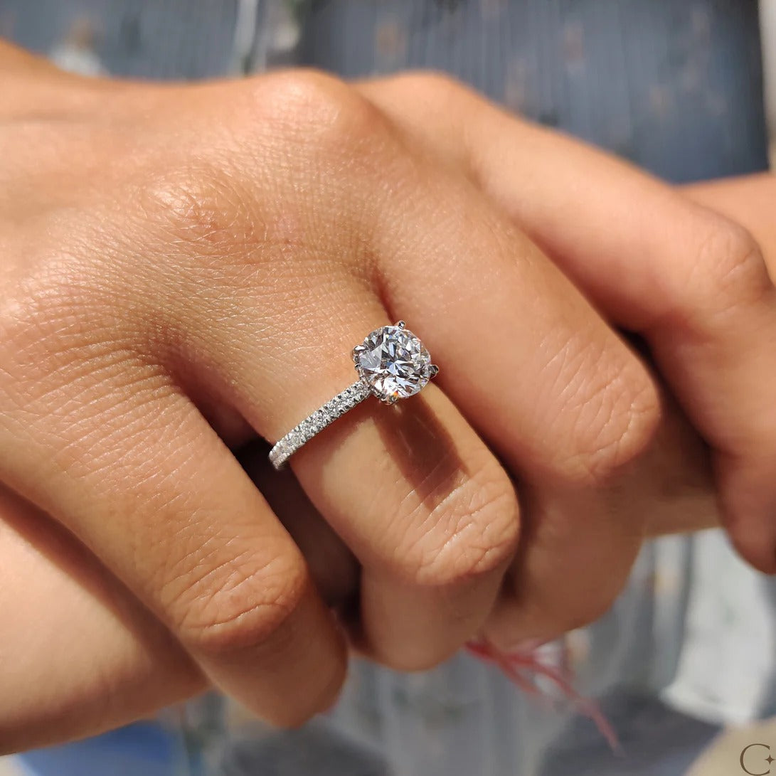 Round Cut Diamond Engagement Ring with Hidden Halo Design