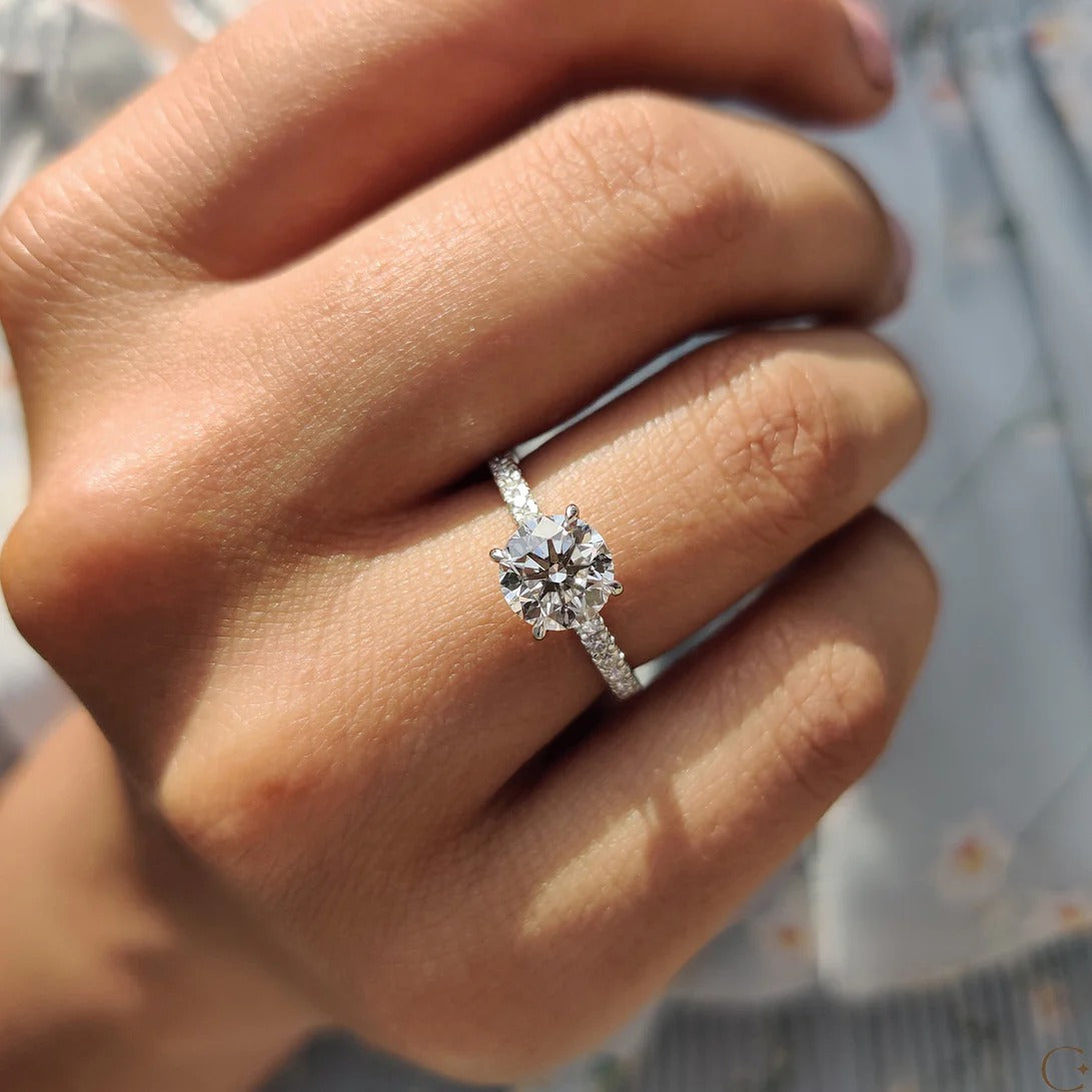Round Cut Diamond Engagement Ring with Hidden Halo Design